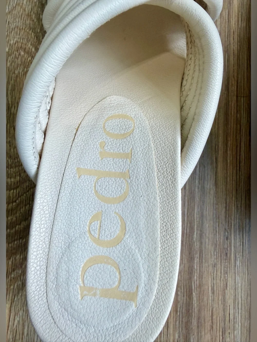 Pedro Garcia Cream Padded Leather Slide Sandals Block Heel Size 38.5
